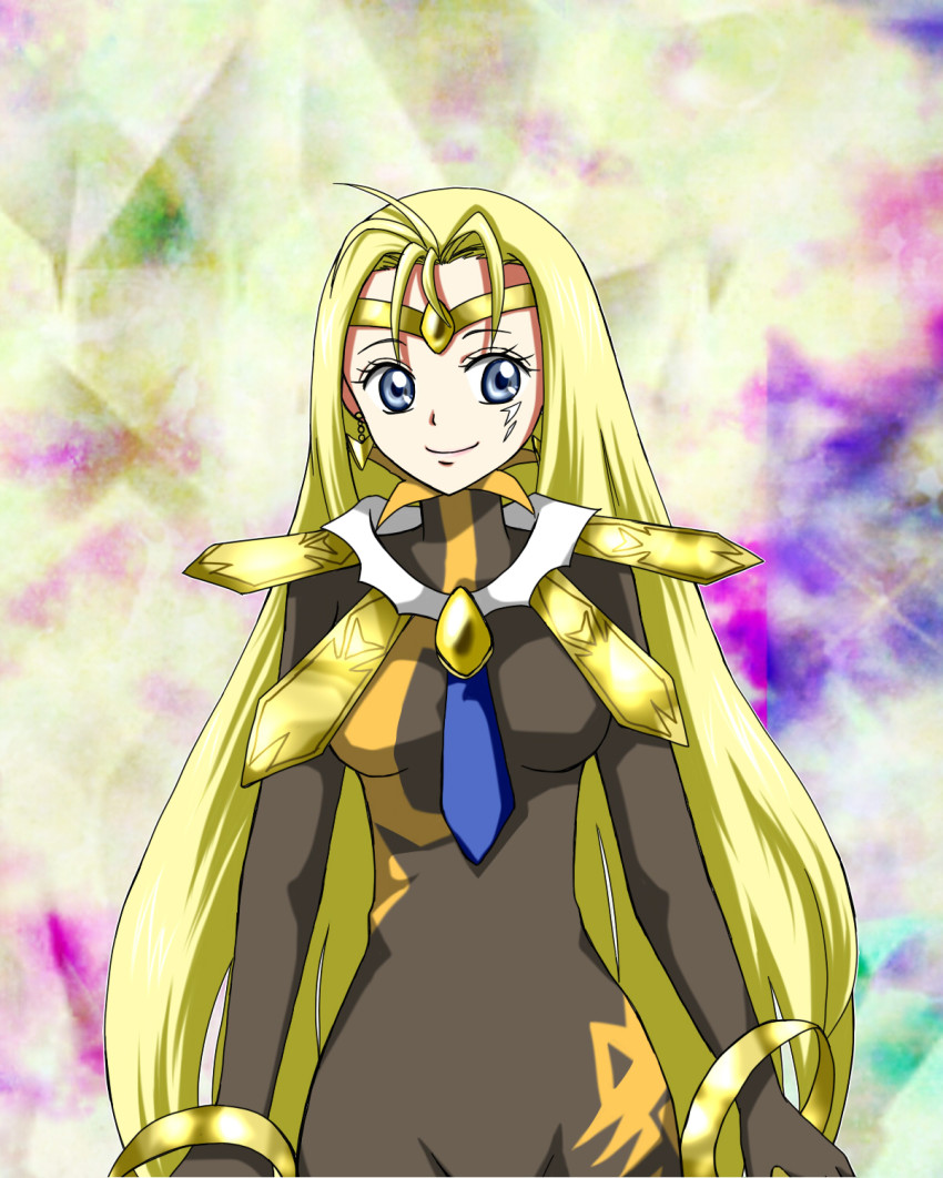 1girl anklet bishoujo_senshi_sailor_moon bishoujo_senshi_sailor_moon_another_story black_gloves blonde_hair blue_eyes bodysuit bow bowtie commentary_request facial_mark female_focus gem gloves highres ishtar_(sailor_moon) jewelry long_hair miina_(papillon002) solo