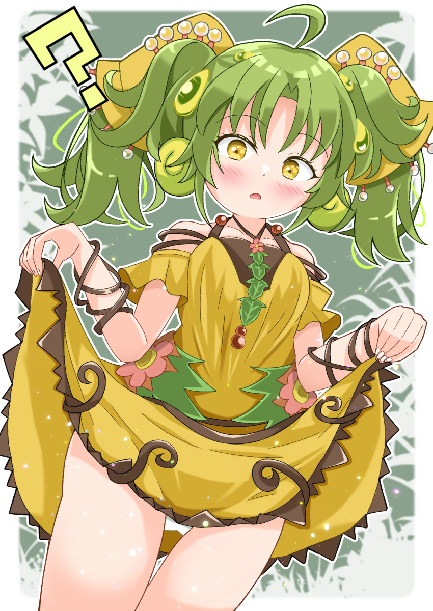 absurdres ahoge antenna_hair dress duel_monster green_eyes green_hair highres himono_(twin_mentality) tomaton traptrix_sera twintails yellow_dress yu-gi-oh!