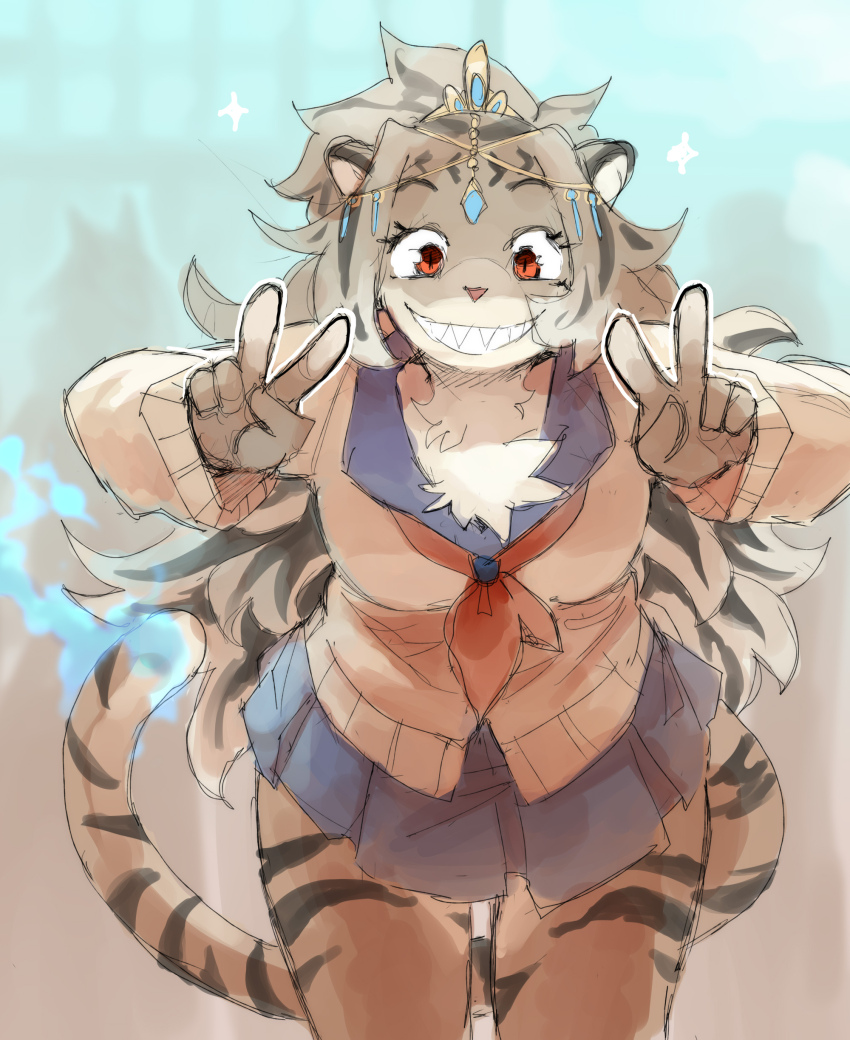 absurdres cat_girl durga_(housamo) furry furry_female galaxyspark head_chain highres jewelry school_uniform solo tagme tokyo_houkago_summoners