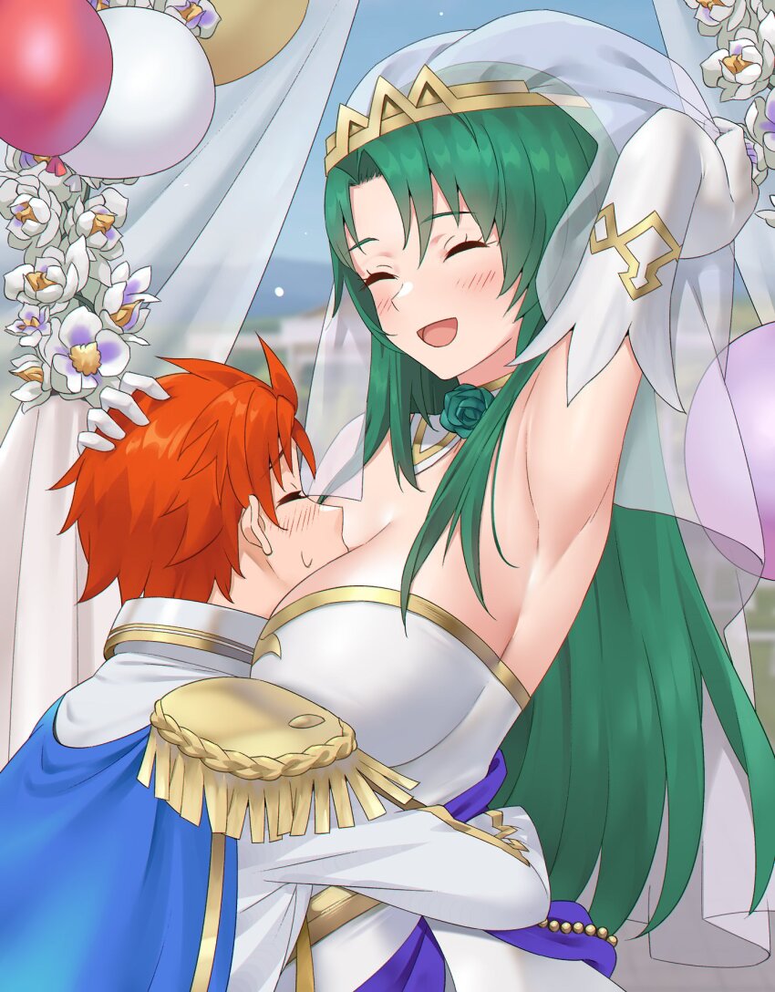 between_breasts breasts bresats bride cecilia_(bridal)_(fire_emblem) cecilia_(fire_emblem) fire_emblem fire_emblem:_the_binding_blade fire_emblem_heroes head_between_breasts igni_tion nintendo roy_(fire_emblem) roy_(groom)_(fire_emblem) tagme