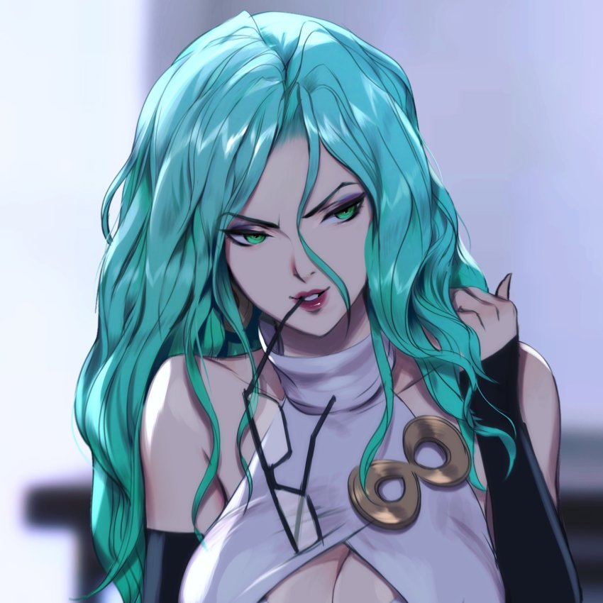 1girl breasts cleavage green_eyes green_hair highres large_breasts long_hair one-punch_man psykos