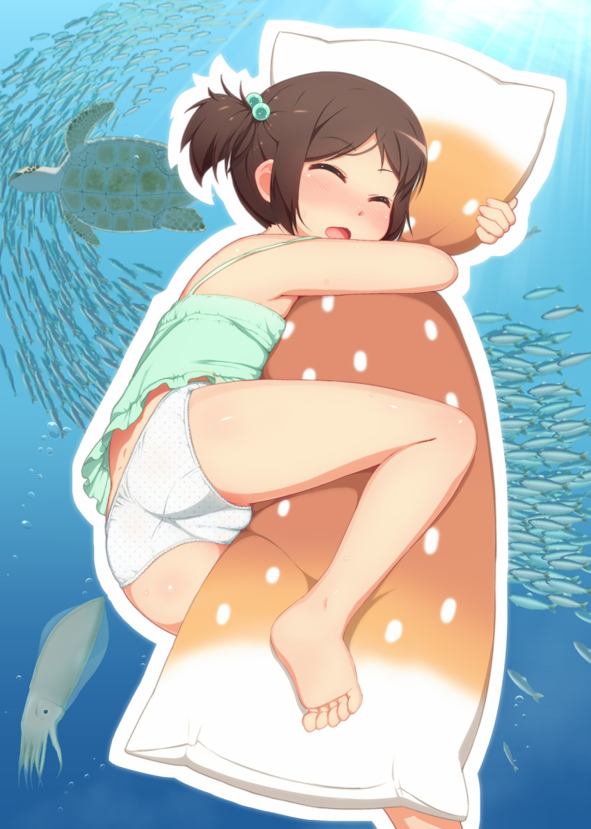 Tachimi Basue Original Highres 1girl Barefoot Body Pillow Brown