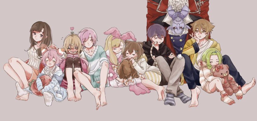 3boys absurdres fumino_tamaki fushimi_gaku gilzaren_iii highres ienaga_mugi kenmochi_touya mononobe_alice morinaka_kazaki multiple_boys multiple_girls nijisanji simple_background suzuka_utako ushimi_ichigo virtual_youtuber yuuhi_riri