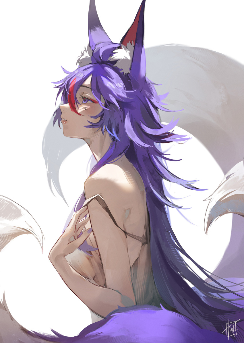 animal_ears aoi(littlemisstina) artist_logo fox fox_ears fox_tail highres imagining indie_virtual_youtuber littlemisstina_(artist) purple_tail tail tri_tails virtual_youtuber