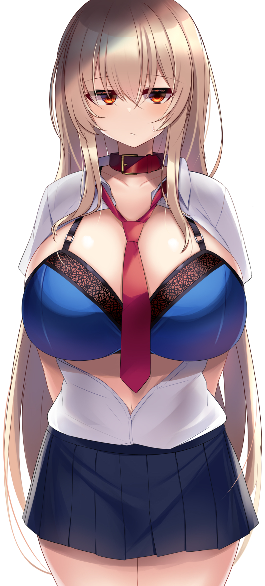 Kutan Kubiwa Kutan Original Highres 1girl Arms Behind Back Blonde Hair Blue Bra Bra 7276