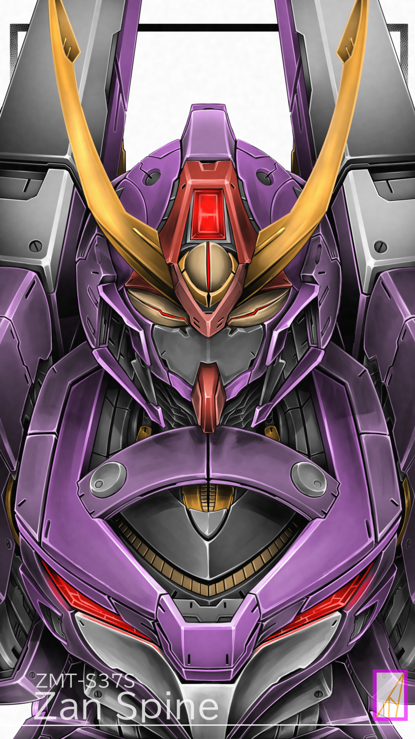 absurdres character_name denjyou23 gundam highres looking_at_viewer mecha mobile_suit no_humans robot science_fiction sd_gundam sd_gundam_g-generation third_eye upper_body v-fin yellow_eyes zanscare zanspine