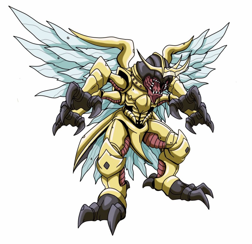 bug crossmon digimon fusion heraklekabuterimon highres original sharp_teeth simple_background teeth white_background wings