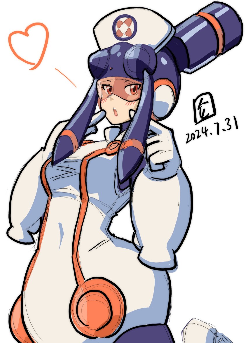 1girl absurdres blush female_focus heart highres looking_at_viewer meddy.exe_(mega_man) mega_man_(series) mega_man_battle_network_(series) nurse solo