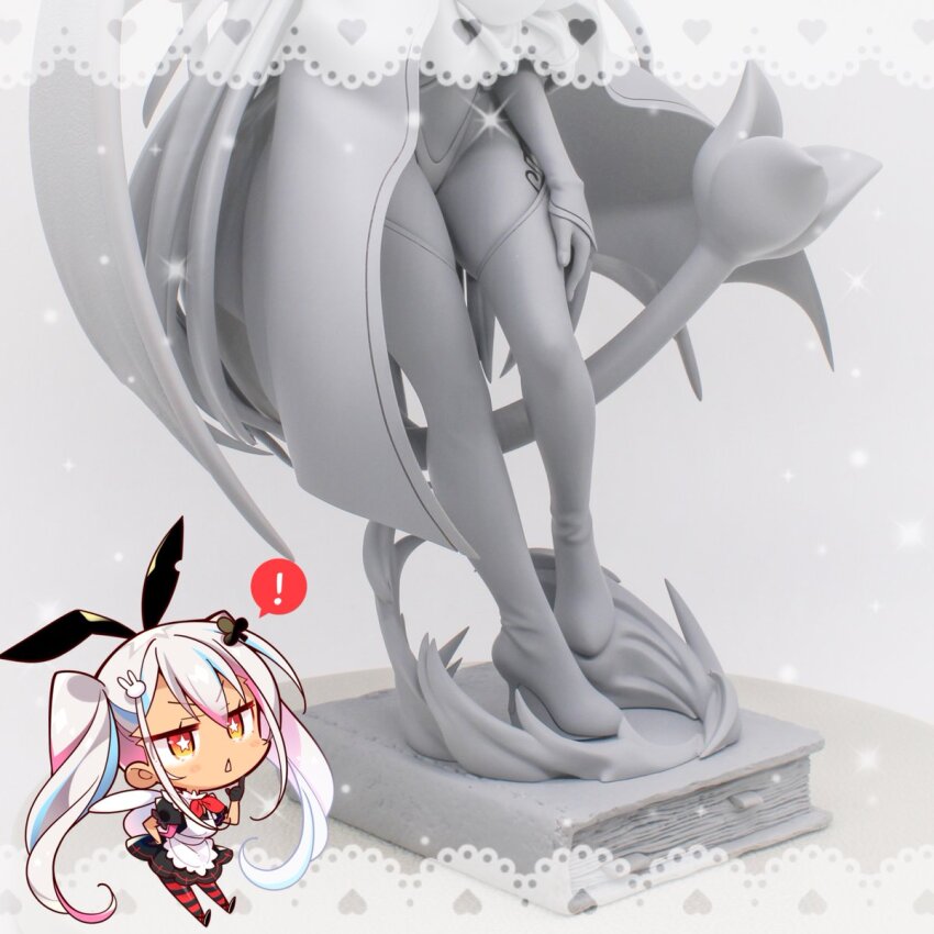 ! 2girls alma_elma animal_ears apron black_dress bookmark boots bridal_gauntlets character_request chibi chibi_inset cloak club_(shape) club_hair_ornament cool-kyou_shinja copyright_request demon_girl demon_tail demon_wings dress fake_animal_ears hair_ornament hand_on_own_chin hand_on_own_hip hand_on_own_thigh high_heel_boots high_heels highleg highleg_panties highres leg_tattoo long_hair looking_at_viewer lower_body mon-musu_quest! multicolored_hair multiple_girls on_book panties photo_(medium) promotional_art rabbit_ears rabbit_hair_ornament red_eyes solo_focus spoken_exclamation_mark standing_on_book star-shaped_pupils star_(symbol) streaked_hair striped_clothes striped_thighhighs stroking_own_chin symbol-shaped_pupils tail tattoo thigh_boots thighhighs triangle_mouth twintails underwear v-shaped_eyebrows very_long_hair waist_apron white_hair wind wings