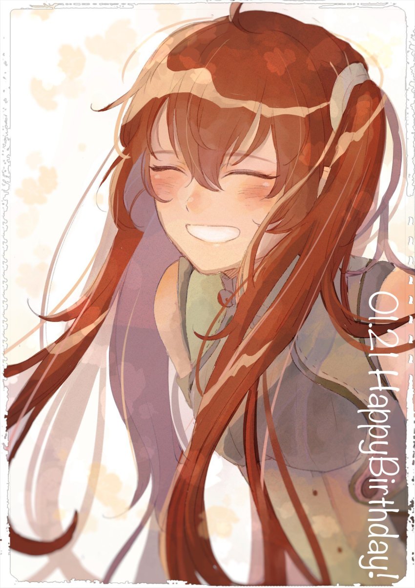 1girl blush closed_eyes fire_emblem fire_emblem_awakening highres long_hair mwi-sun-net nintendo red_hair severa_(fire_emblem) sleeveless smile twintails very_long_hair