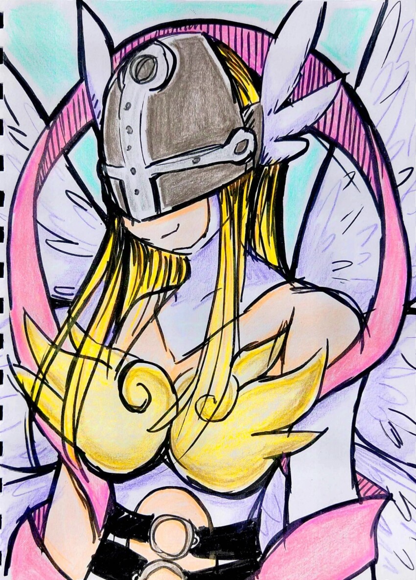 angel angel_girl angewomon digimon digimon_(creature) head_wings highres long_hair mask wings