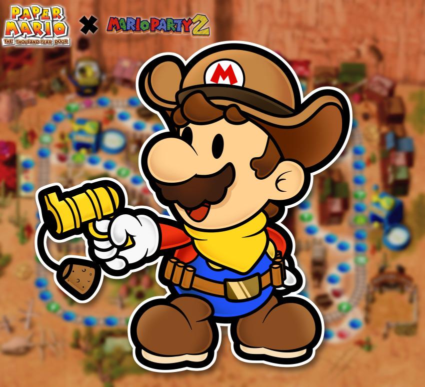 absurdres brown_hair facial_hair highres mario mario_(series) mario_party mario_party_2 mustache muzyoshi nintendo overalls paper_mario