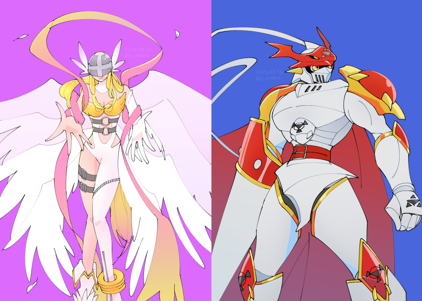 angel angel_girl angewomon digimon digimon_(creature) digital_hazard dukemon head_wings long_hair mask wings