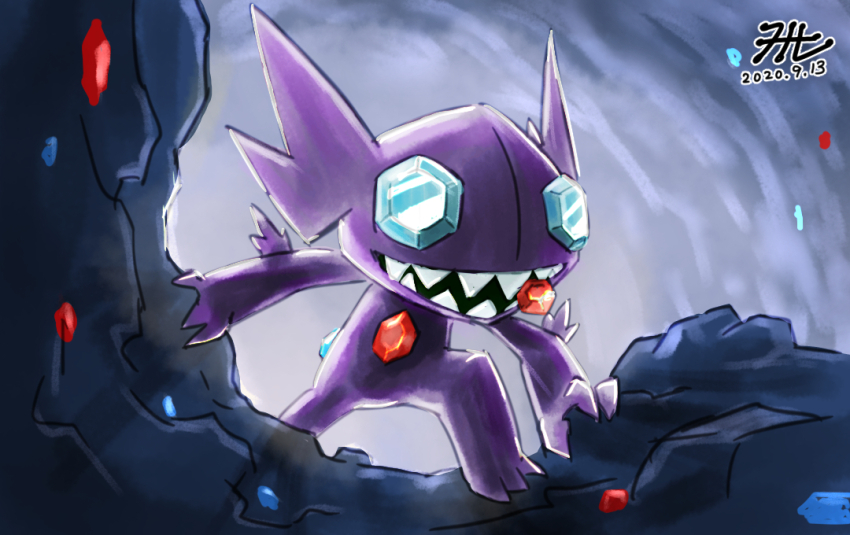 blue_gemstone cave commentary_request creatures_(company) dated game_freak gem gen_3_pokemon nintendo no_humans null_suke one-hour_drawing_challenge pokemon pokemon_(creature) red_gemstone sableye sharp_teeth signature teeth translation_request