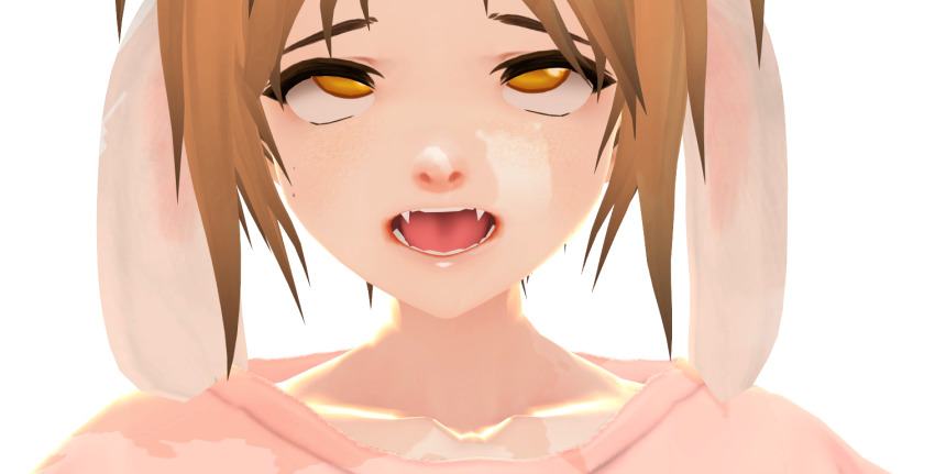 3d ahegao animal_ears brown_eyes brown_hair fang fangs jackalope long_ears open_mouth pink_shirt rabbit_ears rabbit_tail ren ren_gao rengao rengaoh shirt short_hair smile usamimi virtual_youtuber