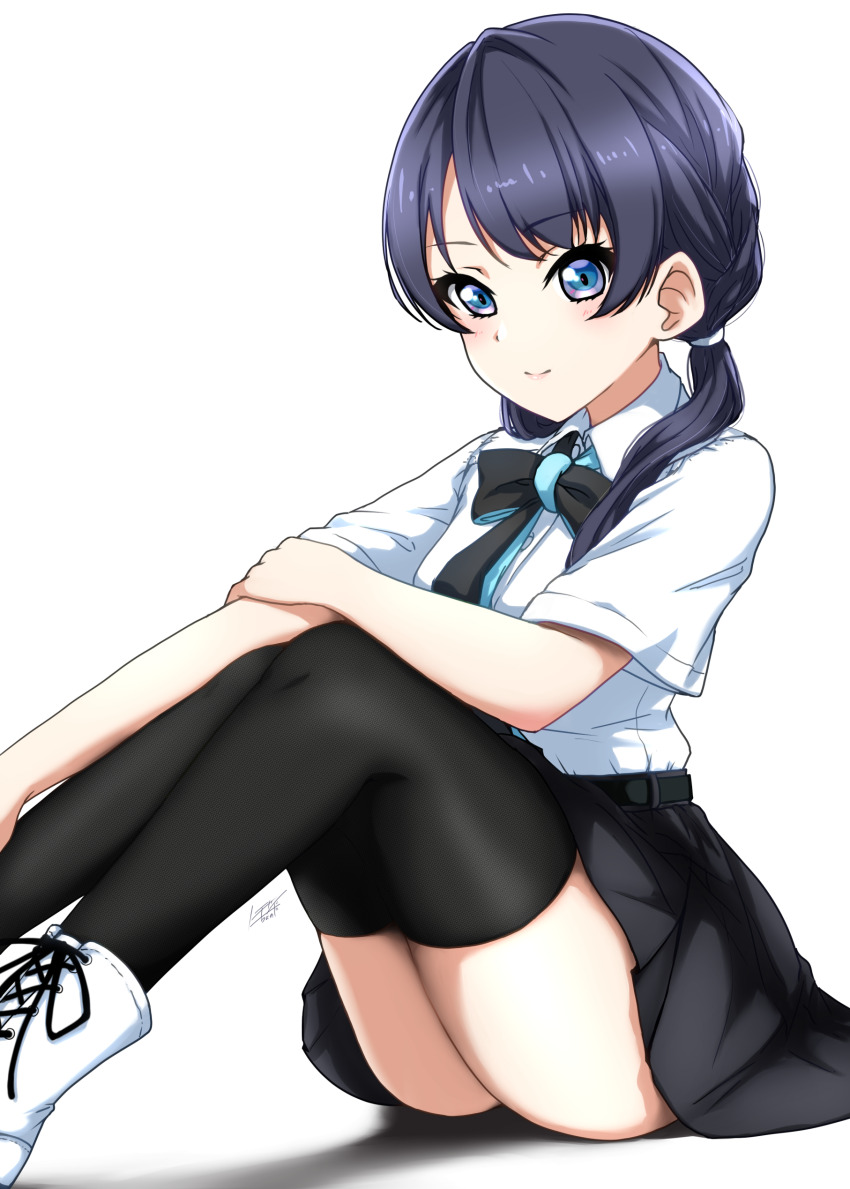 1girl absurdres black_hair highres link!_like!_love_live! looking_at_viewer love_live! murano_sayaka noochan_chonoda short_hair simple_background smile solo twintails