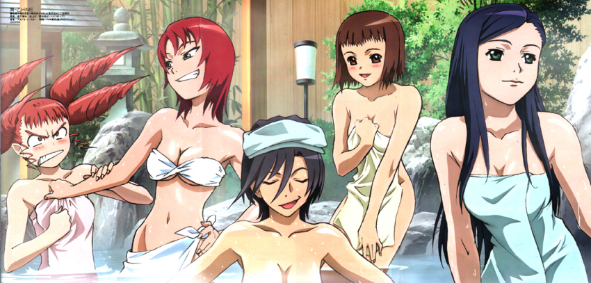 00s 5girls akane_soir angry bare_shoulders bath bathing bikini black_hair blush breasts brown_eyes brown_hair chie_hallard cleavage clenched_teeth closed_eyes covering_privates drill_hair flat_chest green_eyes grin hand_on_own_hip hip_focus impossible_towel juliet_nao_zhang long_hair magazine_scan medium_breasts megami_magazine morishita_hiromitsu multiple_girls my-otome naked_towel natsuki_kruger navel non-web_source nude_cover official_art onsen pink_hair quad_tails red_hair scan shiho_huit short_hair smile steam submerged swimsuit teeth towel towel_on_head underboob wading water wet yuuki_nao