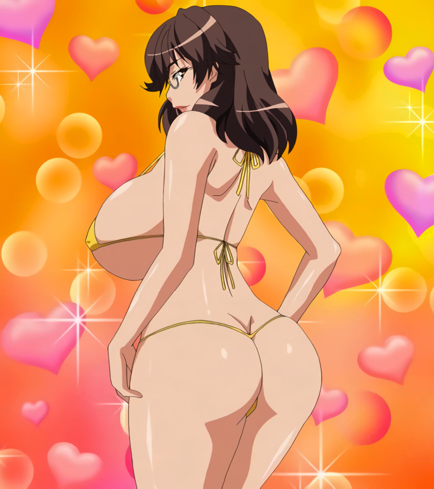 1girl ass bikini breasts butt_crack g-string heart highres huge_breasts large_breasts mature_female micro_bikini okudera_anna okusama_wa_moto_yari_man screencap solo swimsuit thong