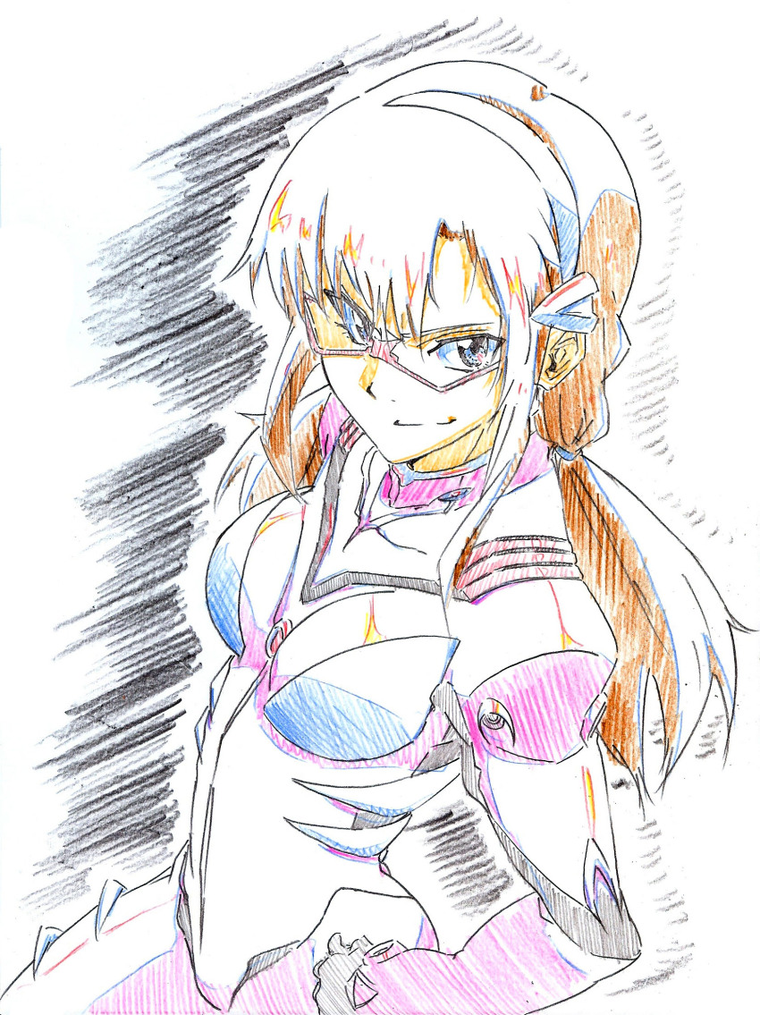 1girl female_focus glasses hairband haisaihaisai highres makinami_mari_illustrious mecha_pilot_suit neon_genesis_evangelion plugsuit rebuild_of_evangelion sketch solo traditional_media twintails