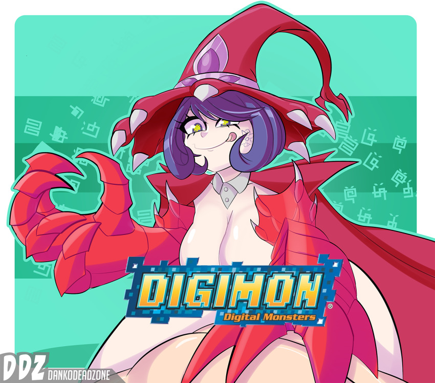 appmon claws digimon digimon_universe:_appli_monsters hat highres long_hair pointy_ears warudamon witch_hat