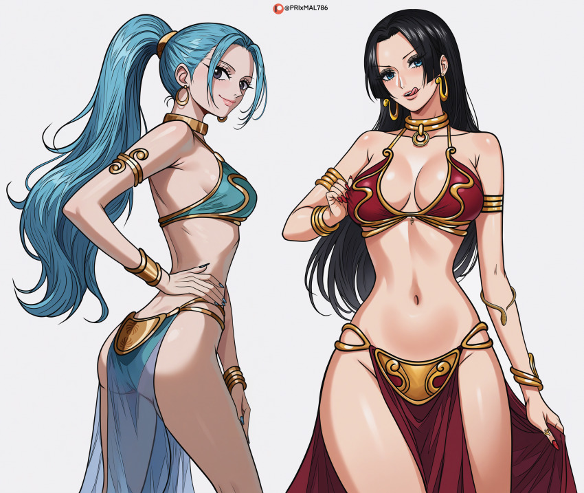 absurdres belly_dancer boa_hancock breasts cosplay harem_outfit highres huttslayer_leia_(cosplay) large_breasts long_hair nefertari_vivi one_piece prixmal star_wars