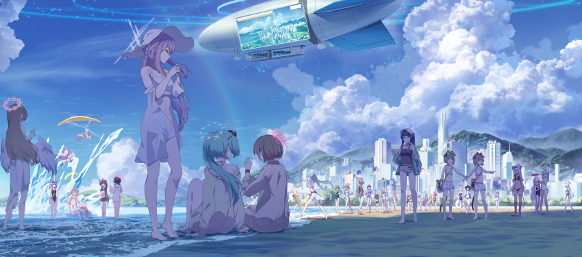 6+girls absurdres aircraft ako_(blue_archive) atsuko_(blue_archive) atsuko_(swimsuit)_(blue_archive) ayane_(blue_archive) ayane_(swimsuit)_(blue_archive) beach bikini blue_archive character_request city dirigible halo highres hina_(blue_archive) hina_(swimsuit)_(blue_archive) hiyori_(blue_archive) hiyori_(swimsuit)_(blue_archive) iori_(blue_archive) iori_(swimsuit)_(blue_archive) k.n.q mika_(blue_archive) misaki_(blue_archive) misaki_(swimsuit)_(blue_archive) miyako_(blue_archive) miyako_(swimsuit)_(blue_archive) miyu_(blue_archive) miyu_(swimsuit)_(blue_archive) moe_(blue_archive) moe_(swimsuit)_(blue_archive) multiple_girls nagisa_(blue_archive) nonomi_(blue_archive) nonomi_(swimsuit)_(blue_archive) ocean official_alternate_costume saki_(blue_archive) saki_(swimsuit)_(blue_archive) saori_(blue_archive) saori_(swimsuit)_(blue_archive) seia_(blue_archive) serika_(blue_archive) serika_(swimsuit)_(blue_archive) shiroko_(blue_archive) shiroko_(swimsuit)_(blue_archive) swimsuit water