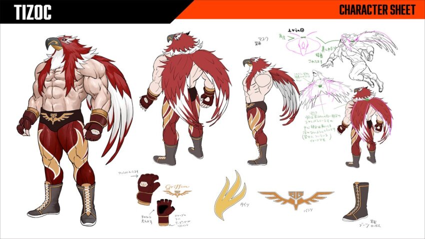 1boy beak bird_mask boots character_sheet fatal_fury fatal_fury:_city_of_the_wolves fingerless_gloves gloves griffon_mask luchador luchador_mask male_focus mask muscular muscular_male official_art pectorals second-party_source senno_aki shoelaces simple_background snk spandex topless_male translation_request white_background wrestler wrestling wrestling_mask wrestling_outfit