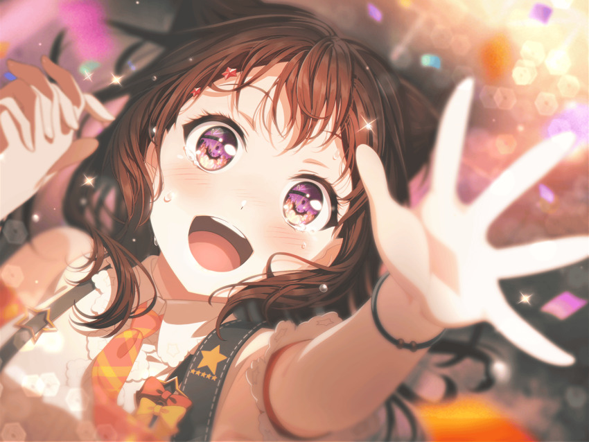 1girl bang_dream! brown_hair cone_hair_bun hair_bun hair_ornament official_art purple_eyes solo star_(symbol) star_hair_ornament toyama_kasumi