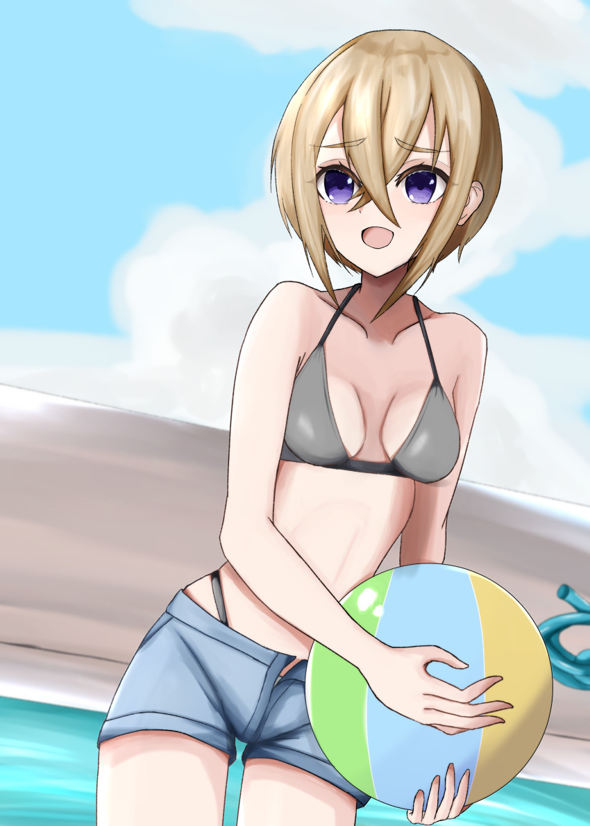 1girl absurdres artist_request blonde_hair highres kimi_no_koto_ga_dai_dai_dai_dai_daisuki_na_100-nin_no_kanojo purple_eyes short_hair sutou_iku swimsuit tomboy