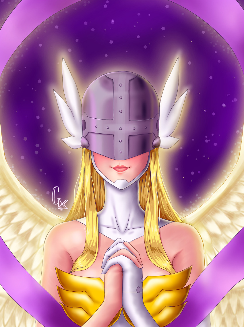 1girl absurdres angel angewomon artist_name blonde_hair digimon highres long_hair non-web_source self-upload source_request