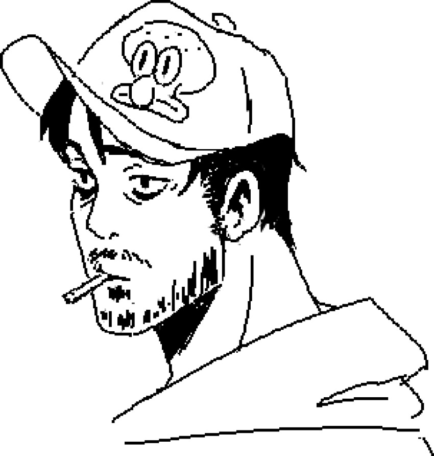 1boy absurdres beard beard_stubble brandon_(badger_g) cigarette facial_hair highres humanization looking_ahead male_focus mature_male mustache_stubble original portrait short_hair solo spongebob_squarepants_(series) squidward_tentacles stubble undercut