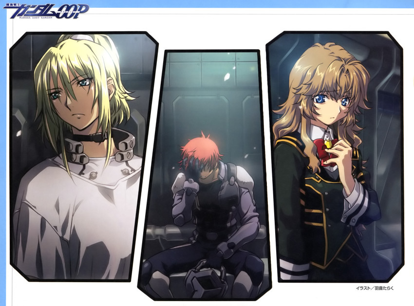 00s aqua_eyes blonde_hair blue_eyes brown_hair chall_acustica gundam gundam_00 gundam_00p highres marlene_vlady red_hair ruido_resonance uon_taraku