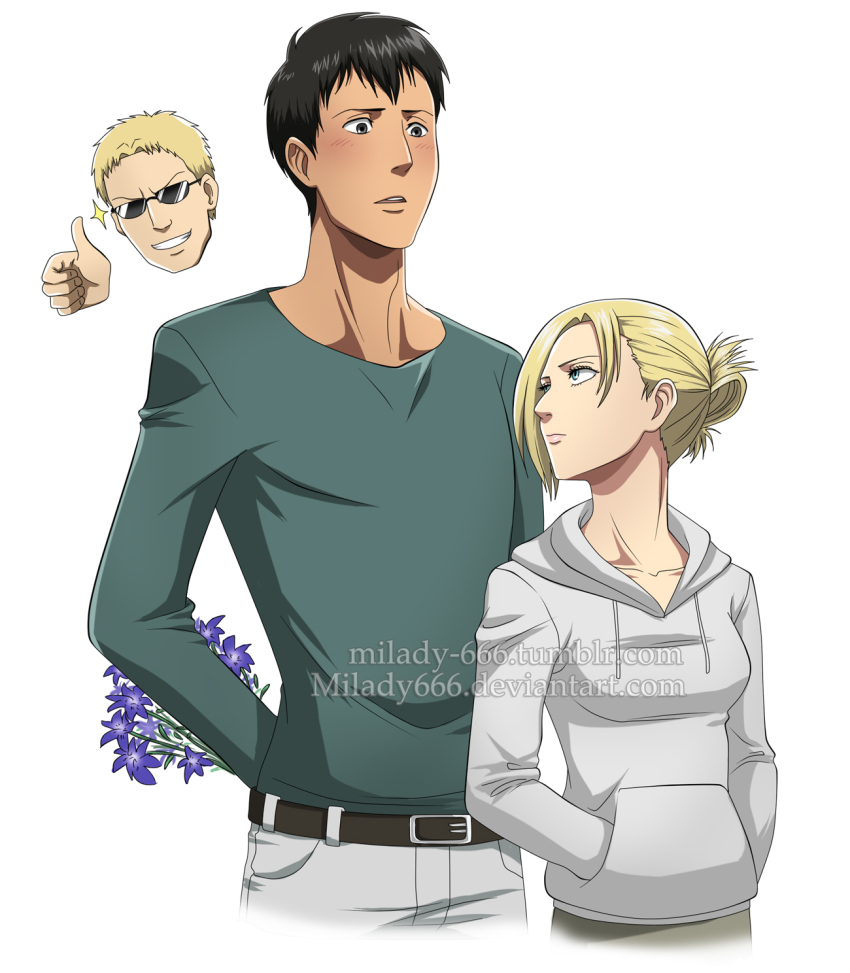 Milady666 Annie Leonhardt Bertolt Hoover Reiner Braun Shingeki No Kyojin Highres 1boy 9689