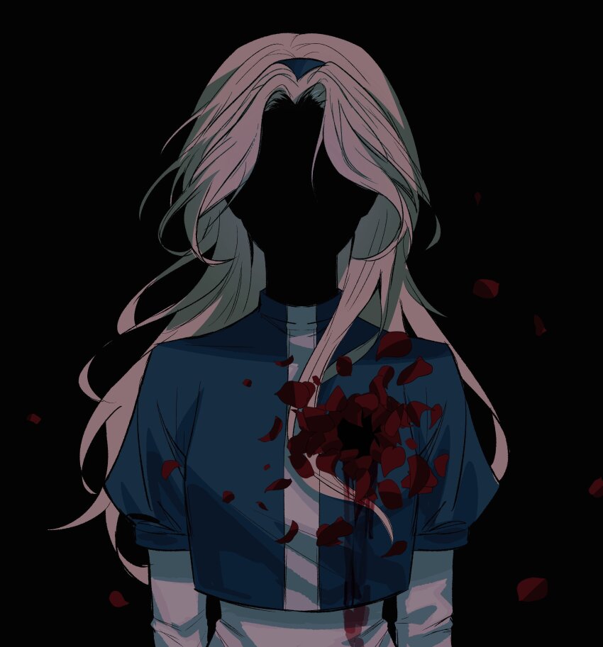 1girl absurdres alternate_body_fluid black_background blonde_hair blood blue_hairband commentary gunshot_wound hairband highres long_hair maria_robotnik sa1k_a simple_background solo sonic_(series) symbol-only_commentary upper_body