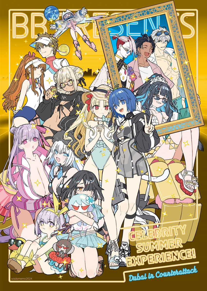 4boys 6+girls ahoge aqua_necktie artist_name artoria_pendragon_(fate) bare_legs bare_shoulders bartholomew_roberts_(fate) bartholomew_roberts_(smiley_summer_wear)_(fate) bb_(fate) bb_cosmo_(fate) bikini black_bikini black_hair blonde_hair blue_eyes blue_hair bow breasts brown_eyes brown_hair c.i.e.l_(fate) c.i.e.l_(first_ascension)_(fate) cake choker ciel_(tsukihime) cleavage closed_eyes collar cropped_jacket dobrynya_nikitich_(fate) dobrynya_nikitich_(swimsuit_lancer)_(fate) double_bun earth_(planet) ereshkigal_(fate) fate/grand_order fate_(series) food frilled_bikini frilled_skirt frills green_eyes green_shorts hair_bow hair_bun hair_ornament hat helmet high_collar high_heels highres holding holding_cake holding_food holding_stuffed_toy huge_breasts jewelry karna_(fate) karna_(summer_outfit)_(fate) kazuradrop_(fate) kishinami_hakuno_(female) kishinami_hakuno_(male) kneehighs kneeling long_hair looking_at_viewer looking_down mechanical_arms moon multicolored_hair multiple_boys multiple_girls muscular muscular_male mysterious_heroine_xx_alter_(fate) necklace necktie o-ring o-ring_swimsuit one-piece_swimsuit open_clothes open_mouth open_shirt passionlip_(fate) percival_(fate) percival_(summer_knight_outfit)_(fate) pink_eyes pink_hair pink_shirt planet platform_footwear purple_eyes purple_hair red_bow red_eyes ribbon see-through_clothes shirt short_hair shorts sitting skirt smile socks space_ereshkigal_(fate) space_ereshkigal_(first_ascension)_(fate) space_helmet spacesuit sparkle sparkle_background standing stuffed_toy sun_hat sunglasses swimsuit tenochtitlan_(fate) tenochtitlan_(swimsuit_mooncancer)_(fate) tenochtitlan_(swimsuit_mooncancer)_(first_ascension)_(fate) thigh_strap two-tone_hair two-tone_one-piece_swimsuit two-tone_swimsuit v wada_arco white_bikini white_hair white_ribbon white_shirt xu_fu_(fate) xu_fu_(swimsuit_avenger)_(fate) xu_fu_(swimsuit_avenger)_(third_ascension)_(fate) yellow_eyes yellow_ribbon