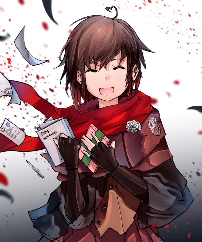 1girl advarcher closed_eyes female_focus happy highres homework roosterteeth ruby_rose rwby smile solo valentine wind