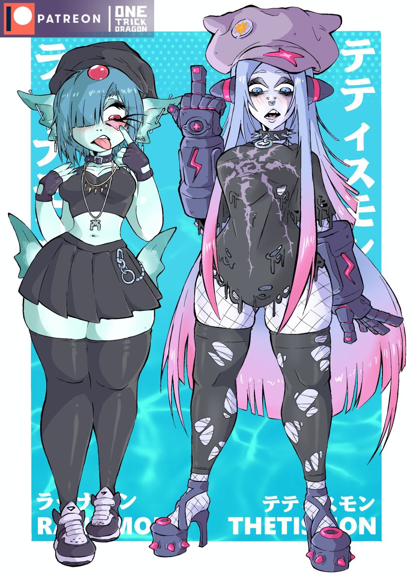 absurdres digimon digimon_(creature) fins frog_girl goth_fashion head_fins helmet highres jellyfish_girl mask monster_girl ranamon tentacle_hair tentacles thetismon