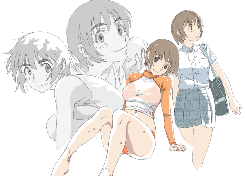 Hamazaki Hideki Ayase Fuuka Yotsubato Highres 1girl Arm Support Bra Brown Eyes Brown 