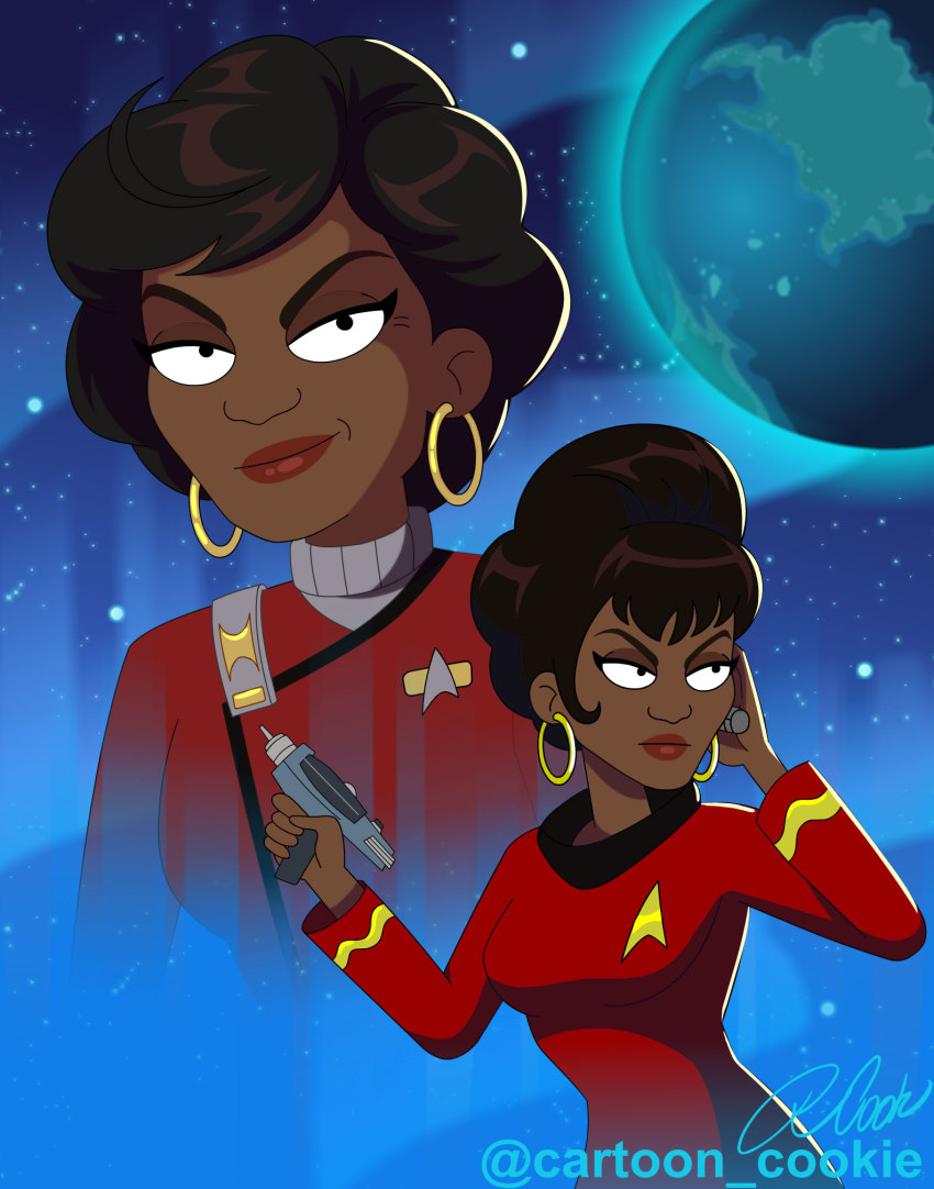 Cartoon Cookie Nichelle Nichols Nyota Uhura Star Trek Highres 1girl Black Hair Dark