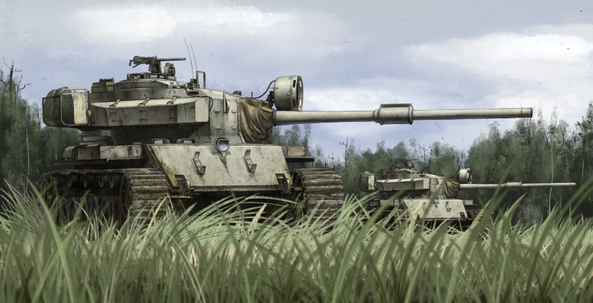 absurdres cannon centurion_(tank) grass gun highres machine_gun military military_vehicle motor_vehicle no_humans original outdoors panzaa tank vehicle_focus weapon