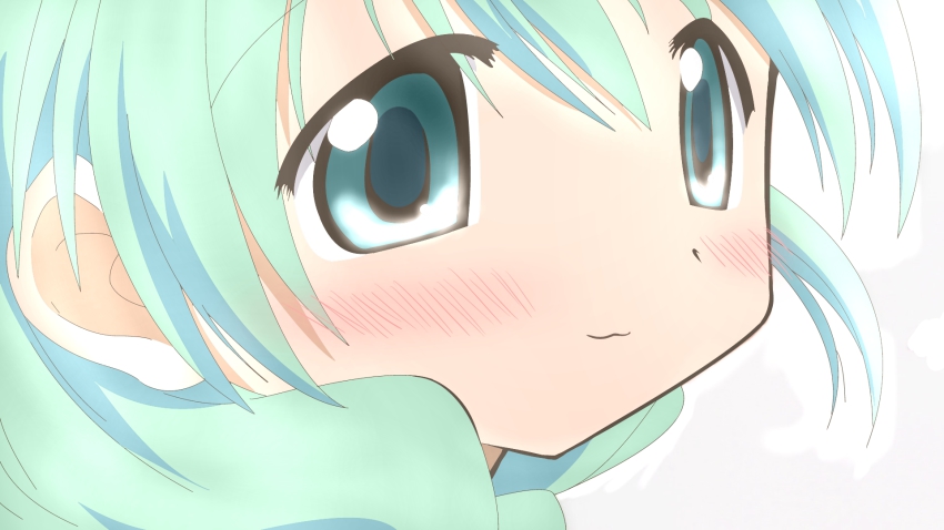 1girl blush female_focus green_eyes green_hair hidamari_sketch highres matching_hair/eyes natsume_(hidamari_sketch) portrait seabreez smile solo vector_trace