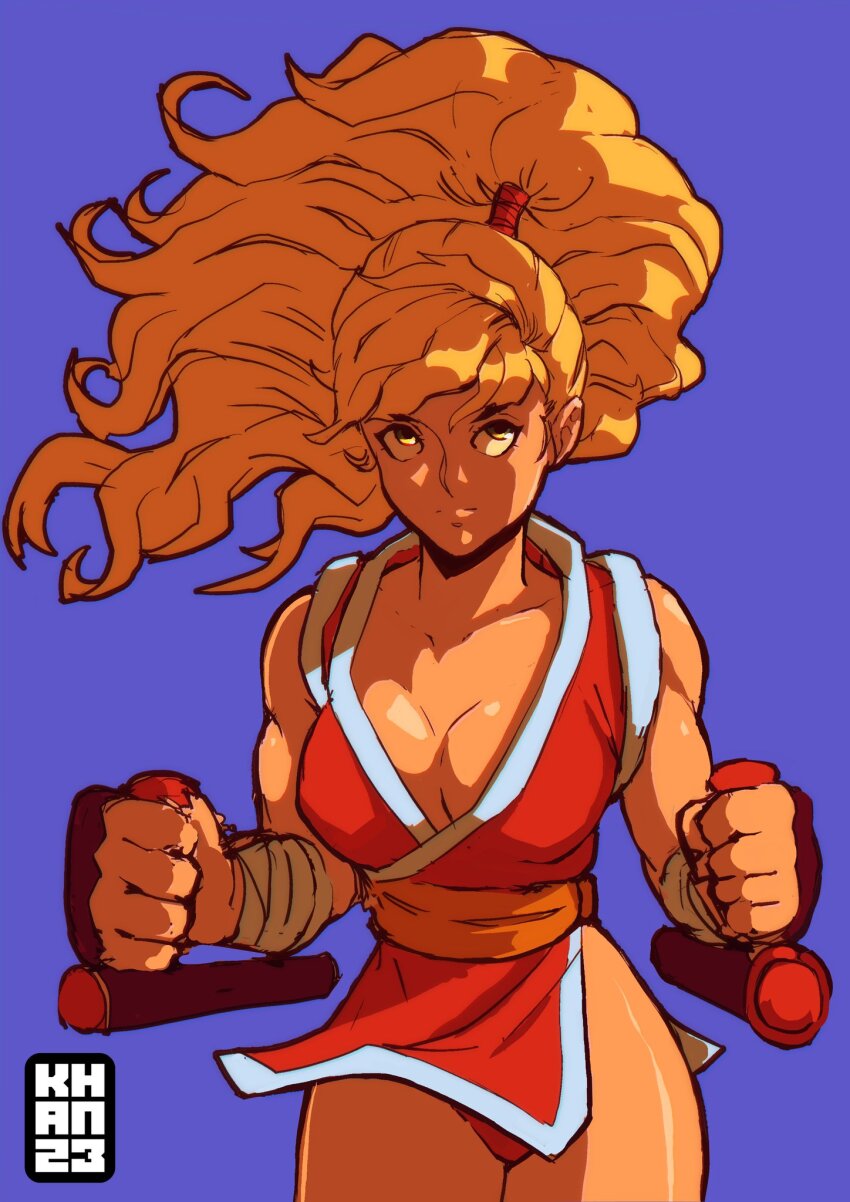 1girl blonde_hair breasts cleavage final_fight final_fight_2 genryuusai_maki highres large_breasts long_hair ninja panties ponytail sleeveless street_fighter underwear yung_khan