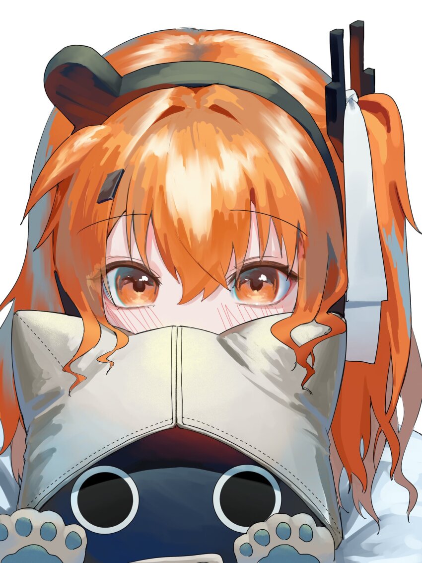 1girl adachi_rei animal_ears cat_ears computer_chip headset highres jacket kaimu_(adachi_rei) neumafu one_side_up orange_eyes radio_antenna ribbon utau white_jacket white_ribbon