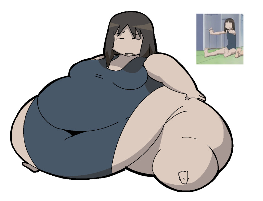 1girl azumanga_daiou breasts fat feet kasuga_ayumu medium_breasts obese tagme