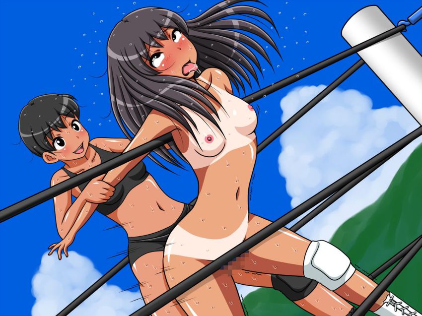 Yuuyake Roji 2girls Arm Grab Black Hair Blush Breasts Censored 