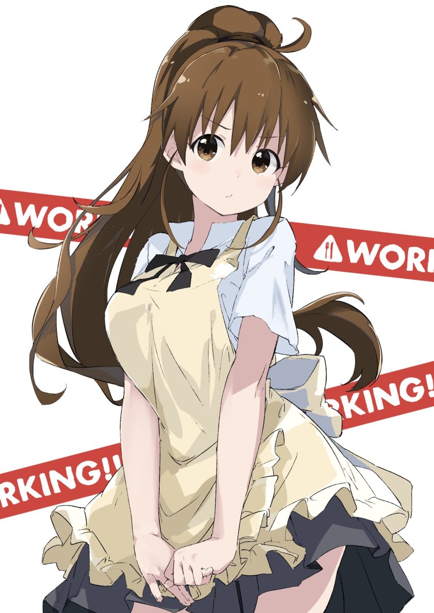 Rauto Taneshima Popura Working Commentary Request Highres Girl Ahoge Apron Arched