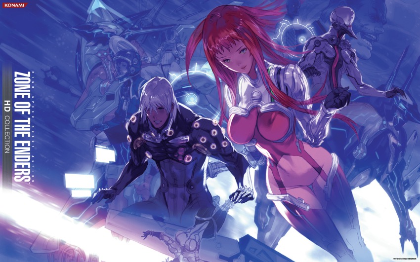 00s 2girls 5boys beard bodysuit breasts clenched_teeth company_name dingo_egret facial_hair floating_hair gradient_background helmet highres jehuty ken_marinaris konami large_breasts leo_stenbuck long_hair looking_at_viewer masao_tsubasa mecha multiple_boys multiple_girls neon_trim nohman non-web_source official_art pilot_suit red_hair robot skin_tight taper_(zone_of_the_enders) teeth thigh_gap very_long_hair viola_guines white_hair zone_of_the_enders zone_of_the_enders_2