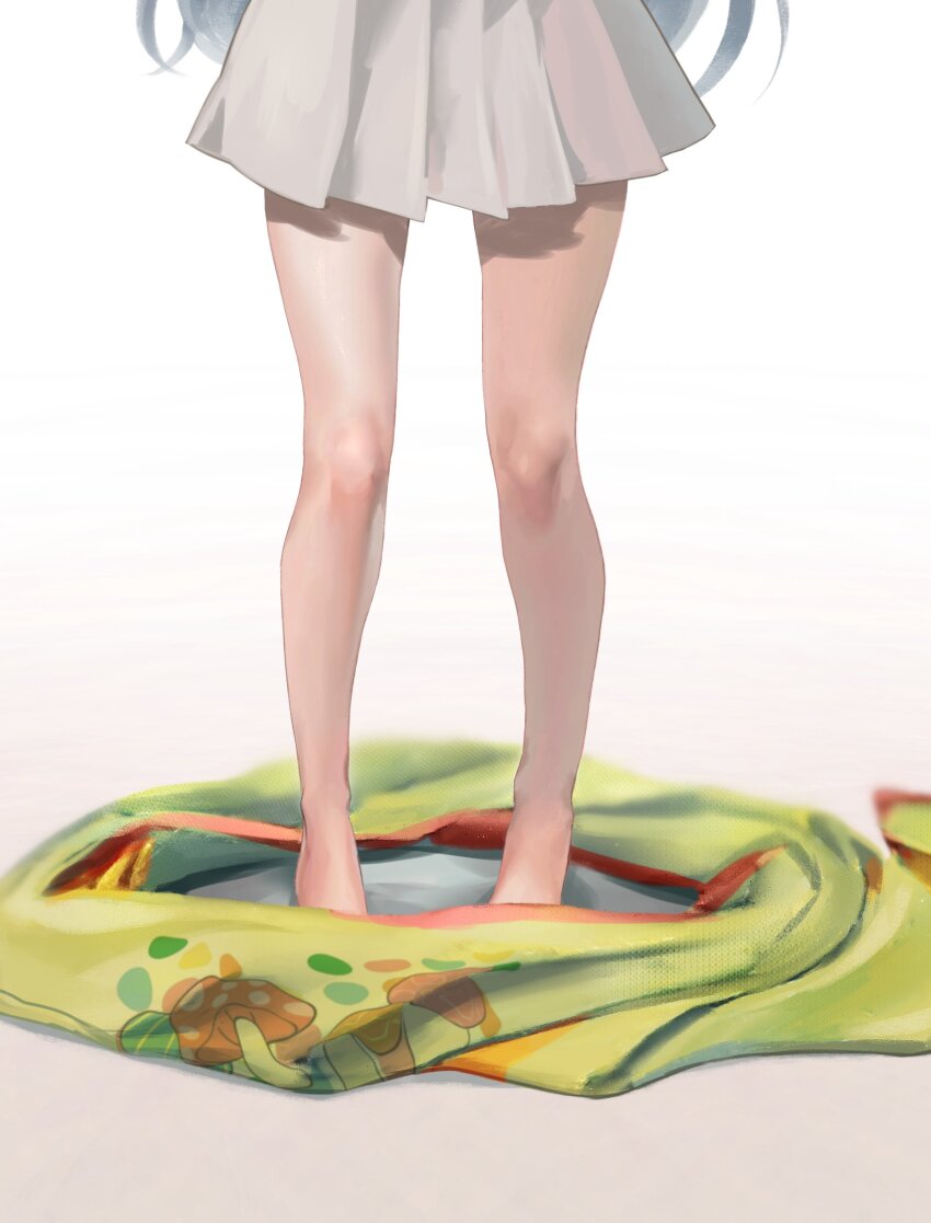 1girl absurdres bare_legs barefoot commentary_request grey_hair highres hoshi_syoko idolmaster idolmaster_cinderella_girls legs long_hair lower_body pleated_skirt skirt solo standing takesoboro unworn_shirt