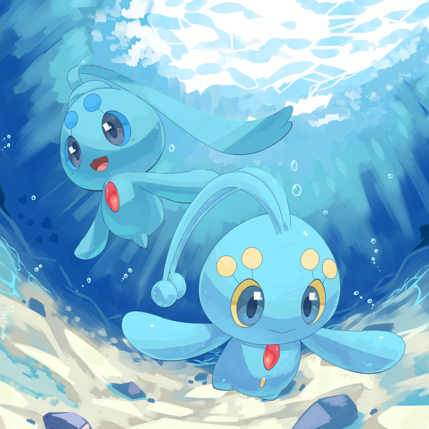 air_bubble bubble creatures_(company) full_body game_freak gen_4_pokemon highres legendary_pokemon manaphy mythical_pokemon nevedoodle nintendo no_humans open_mouth phione pokemon pokemon_(creature) underwater