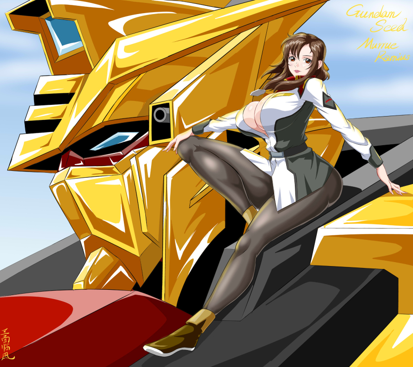 1girl breasts brown_hair gundam gundam_seed highres large_breasts looking_at_viewer murrue_ramius unifom